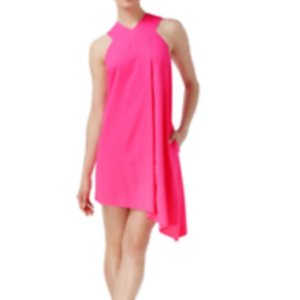 Asymmetrical Sleeveless Hot Pink Dress